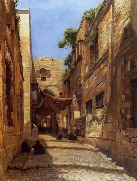 Gustav Bauernfeind Painting - Scene of Street in Jerusalem Gustav Bauernfeind Orientalist